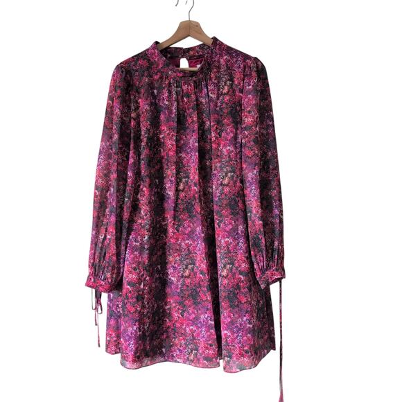 Mark & James Badgley Mischka Pink Floral Print Shift Dress Long Sleeve Size 10 - Picture 1 of 10